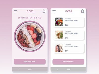 smoothie past orders aesthetic clean colours concept design mobile mobile design past orders pastel pastel pink pink simple smoothie smoothie bowl ui ux