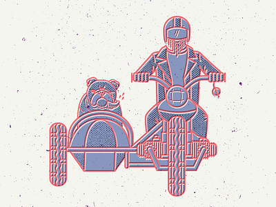 ROAD DAWG bulldog cafe racer dog illustration motorcycle overprint