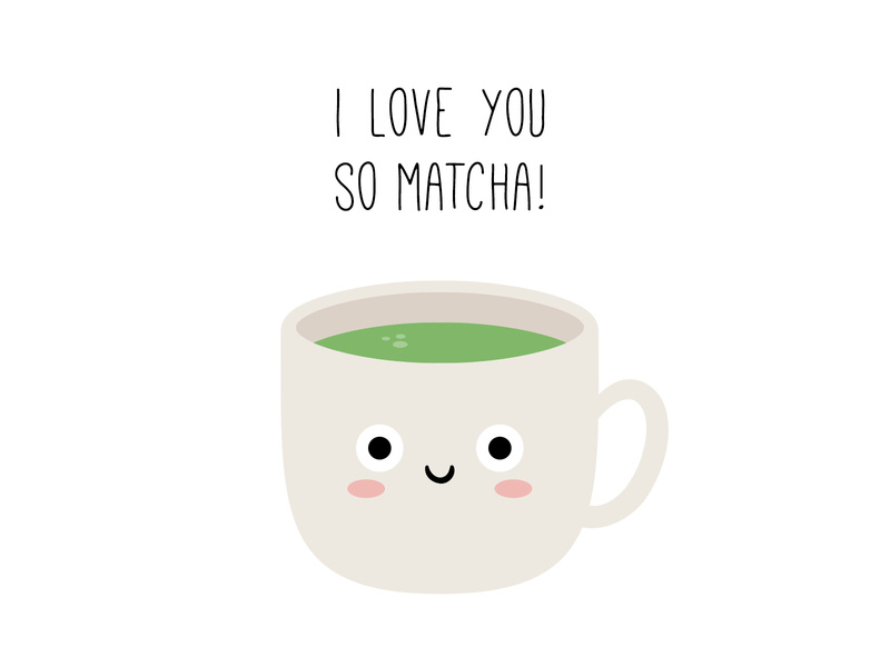 I love you so matcha! vector art food and beverage food kawaii vector digital illustration cute coffee matcha latte matcha valentinesday valentines day valentine day valentine dribbbleweeklywarmup