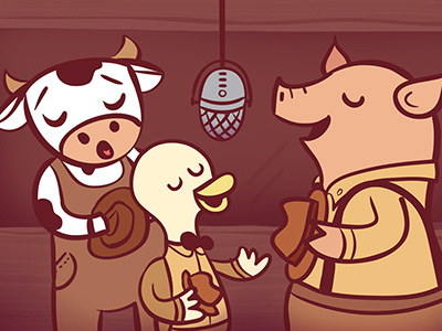 The Singers cow digital duck farm animals illustration microphone pig recording studio sepia singers singing vector