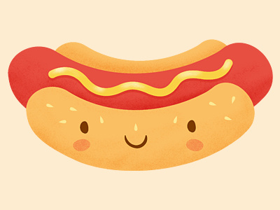 Happy Hot Dog character cute digital food hot dog illustration kawaii mustard tee textures tshirt vector