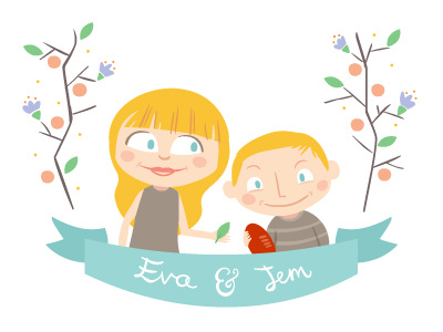 Eva & Jem - private commission illustration kids portrait