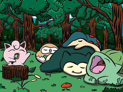 Pokemon in forest animation anime design digital art graphic design illustration pokemon vector