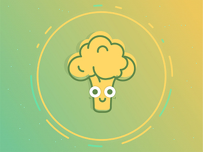 Happy broccoli broccoli character eyes face food green illustration line little tree smiling sun yellow
