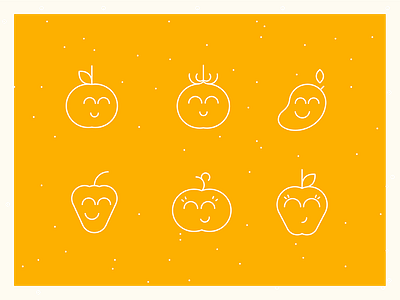 Happy Monday! apple characters food icons fruit icons icons line mango outline pepper pumpkin tomato yellow