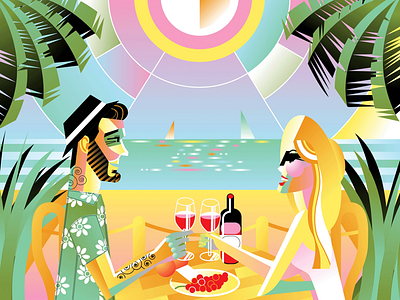 Vacation beach couple digital art drinks illustration illustrator love romance travel vector wine