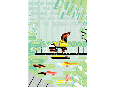 Dachshund in the Rain abstract animal caricature contemporary design dog editorial illustration illustrator landscape pet vector