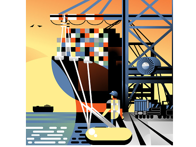 Cargo Ports Infrastructure abstract advertising branding cargo ships contemporary editorial energy illustration illustrator infrastructure ports seaports supply chain vector