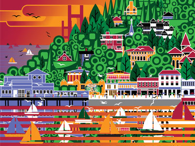 Sausalito CA illustration illustrator landscape san francisco vector