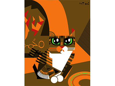 Odd Kitty abstract caricature cat pet portrait vector