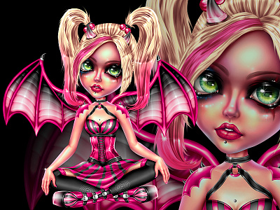 Milena - Lady bat bat creepy dark digital goth gothic ladymishka monster nightmare pink pinup vampire