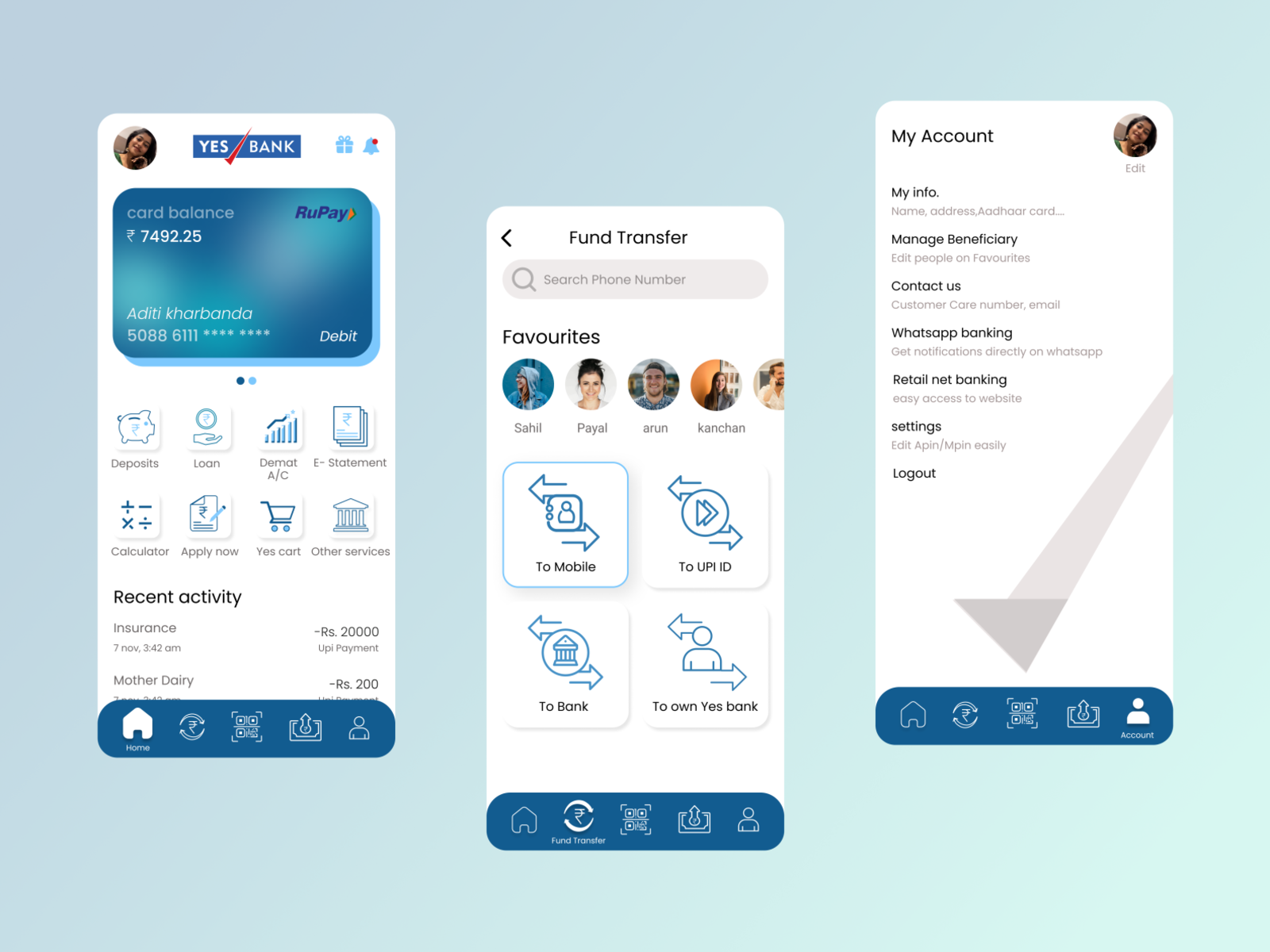 Bank App redesign (Yes Bank) by Aditi Kharbanda on Dribbble