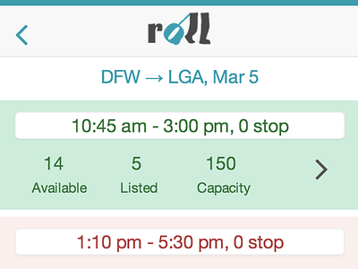 Flight listing for Roll bootstrap mobile web