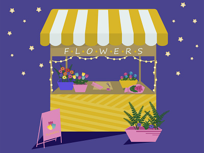 Flower shop at the night fair design fair flat flower illustration night shop stars vector