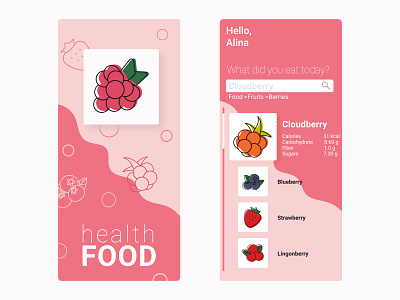 Healthy food app mockup with berry icons