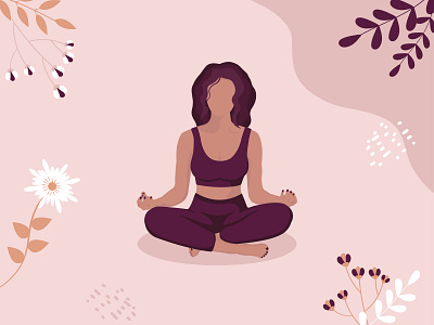 Poster with a girl in a lotus position in the faceless style design faceless flat illustration lotus position