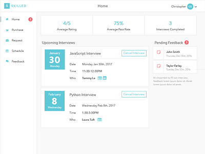 Skilled Inc. Dashboard [WIP] app dashboard design education flat interaction product ui ux web