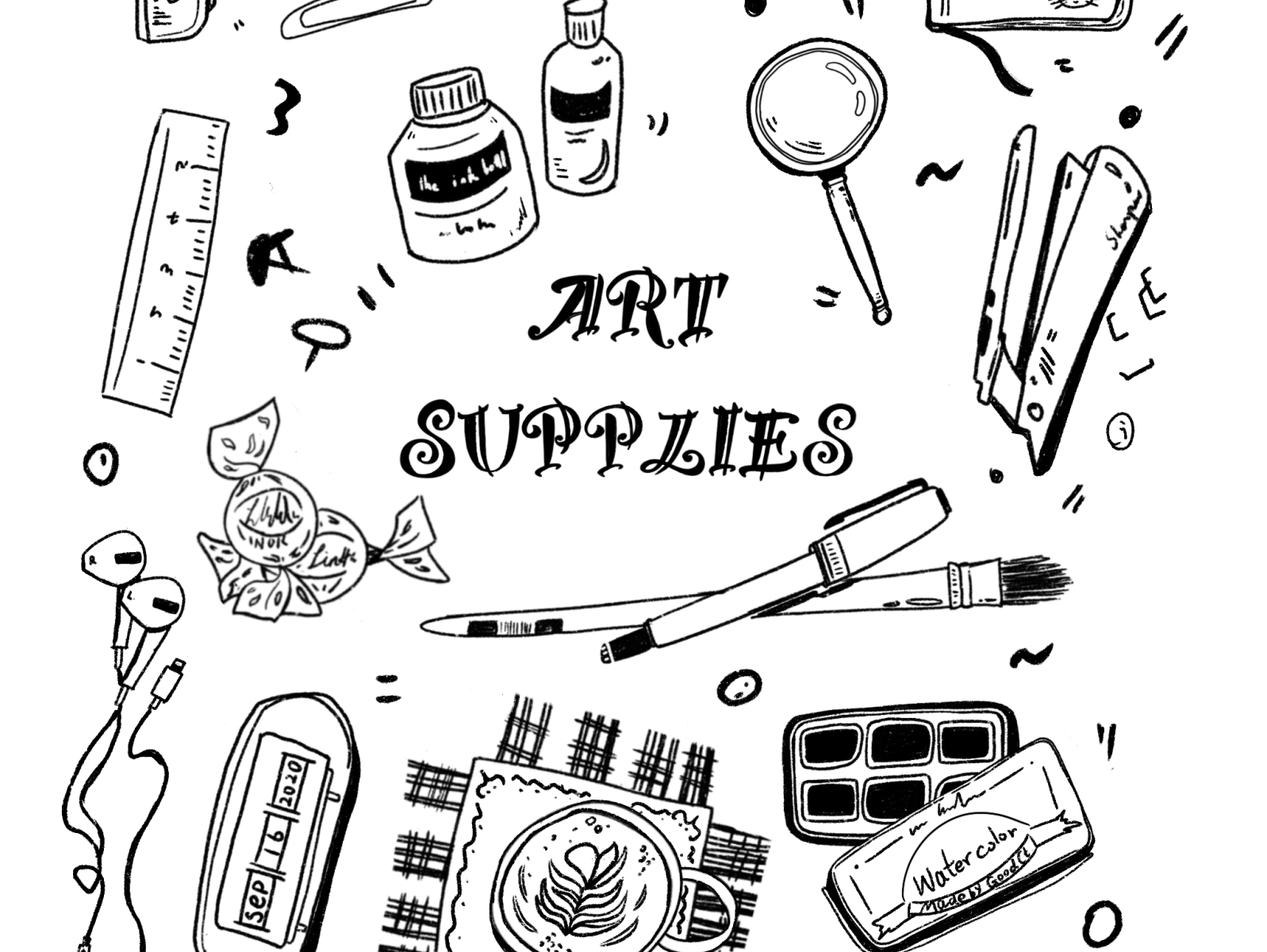 Art Supplies doodling by Anne.L on Dribbble