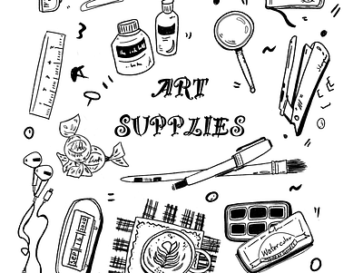 Art Supplies doodling art artist candy cute drawing flat illustration ink ink drawing logo school