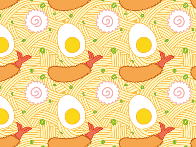 The Cupped Noodle - Pattern branding egg fish food illustration narutomaki noodles pattern repeating shrimp tempera