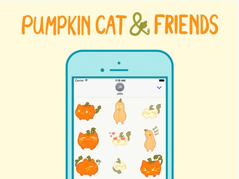 Pumpkin Cat & Friends Stickers autumn cat cute fall friends halloween imessage ios iphone pumpkin stickers