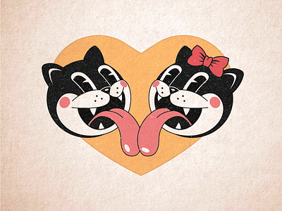 Cats in love bage cats design graphic design illustration mascot retro stamp texture vintage