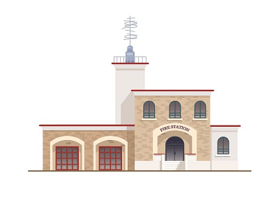 Fire station building city design door fire station vector