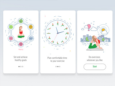 Onboarding Yoga App application flat illustration intro mobile onboarding ui design yoga