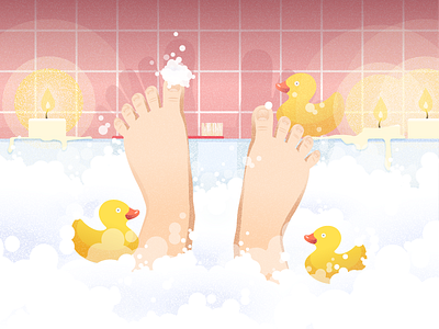 Bath time bath candles ducks illustration relax