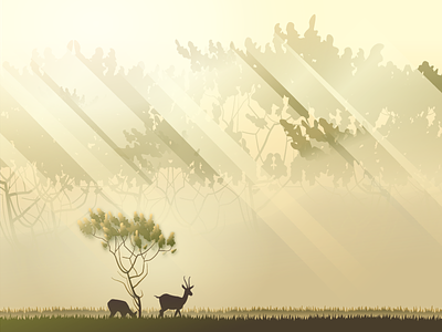 Africa africa deer grass illustration jungle landscape sun tree view