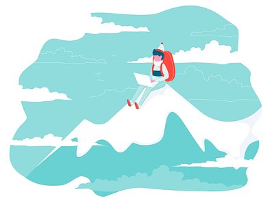 Fellow on a top character character design clouds healthcare illustration laptop mountain snow traveler vector web