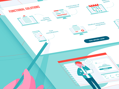 Functional Solutions character icons illustration landing laptop mobile pictogram screen screen design support vector web