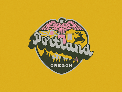 Portland Oregon Badge badge deer eagle elk forest lettering mountain oregon portland rose script sticker vin conti