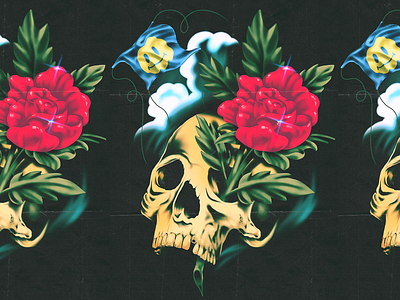 Skull & Rose airbrush illustration metal retro rose skull tattoo tattoo flash texture vin conti