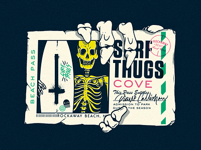 Surf Thugs Beach Pass beach death halftone hand ocean punk rock skeleton skulls surf surfing texture