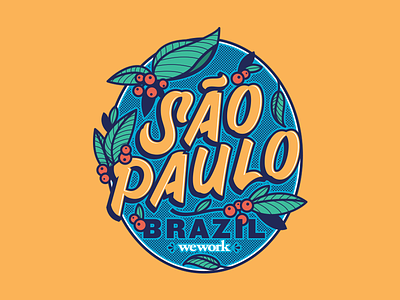 Sao Paulo brazil coffee fleaves halftone lettering sao paulo vin conti vintage