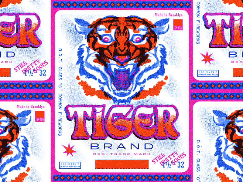 Tiger Riso fireworks illustration riso riso print risograph tiger typography