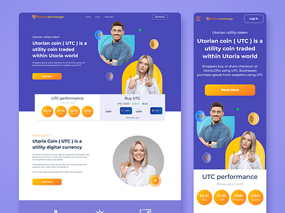 Utoria Exchange landing page coin crypto crypto currency crypto website landing page token web design