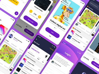 NFT marketplace app app design coins colourful crypto mobile mobile app modern nft tokens