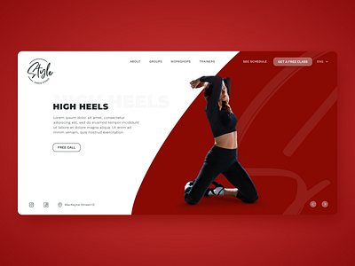 Style dance studio branding choreography dance first screen landing page modern web design
