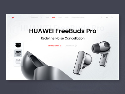 Huawei FreeBuds concept airbuds audio buds earpods huawei landing page music product simple ui ux web design