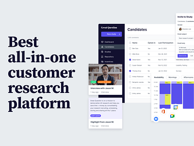 New website all in one platform app application book a demo customer research dashboard great question improvement panel management participants product release research study study update updated look user experience user interface webflow website design