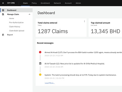 Claim Management software Dashboard