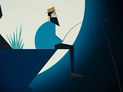 Silence characterdesign fishing illustration moon silence