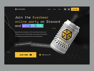 Everbeer online party black blockchain crypto dark discord landing page promo page solana staking