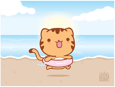 Day at the Beach beach bluesky cat characterdesign conceptart design digitalart illustration illustrator neko outdoors sunnyday vectorart