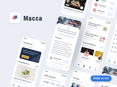 Macca - article & blog app UI Kit app app design free ui kit indonesia ios design mobile app mobile design ui ui design ui kit ui kit free uiux ux design