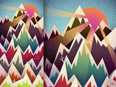 山よ！ colorful dawn grainy illustration jaen landscape light mountain nature polygonal sun vertical