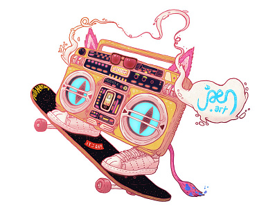 Le Gatoblaster cat character design cool fresh ghettoblaster illustration music skate