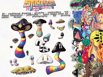Stickélium art book collective design illustration low brow mushroom psychedelic sticker stickerbook